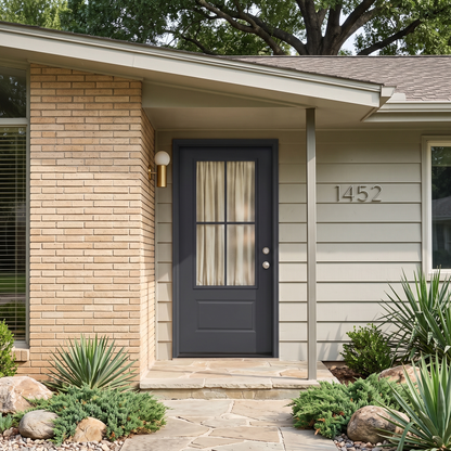 3/0x6/8 Single Prehung Fiberglass Door with 4 Lites in Black