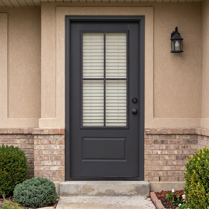 3/0x6/8 Single Prehung Fiberglass Door with 4 Lites in Black