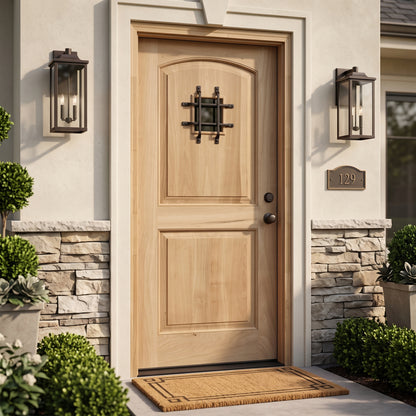 3/0x6/8 Teak 2 Panel Arched Front Door with Speakeasy