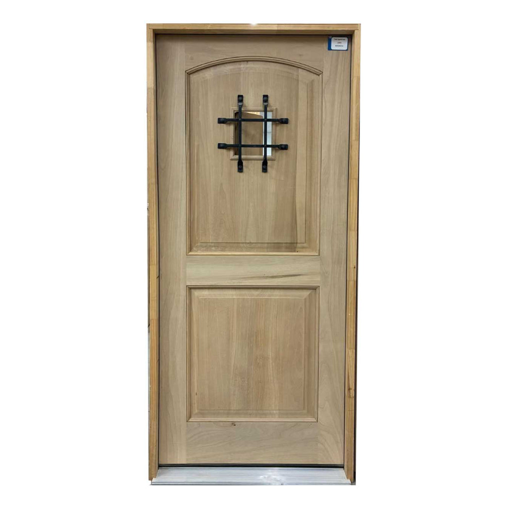 3/0x6/8 Teak 2 Panel Arched Front Door with Speakeasy