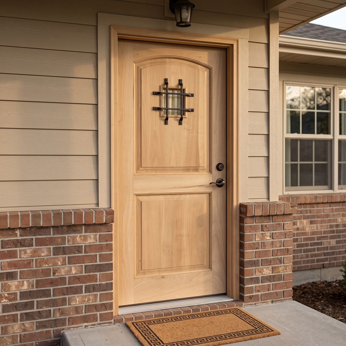 3/0x6/8 Teak 2 Panel Arched Front Door with Speakeasy