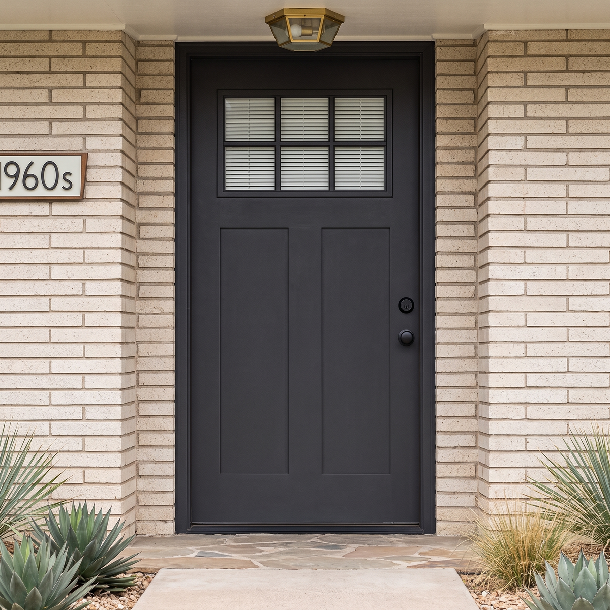 3/0x6/8 Fiberglass Door with 6 Lites and 2 panels in Black