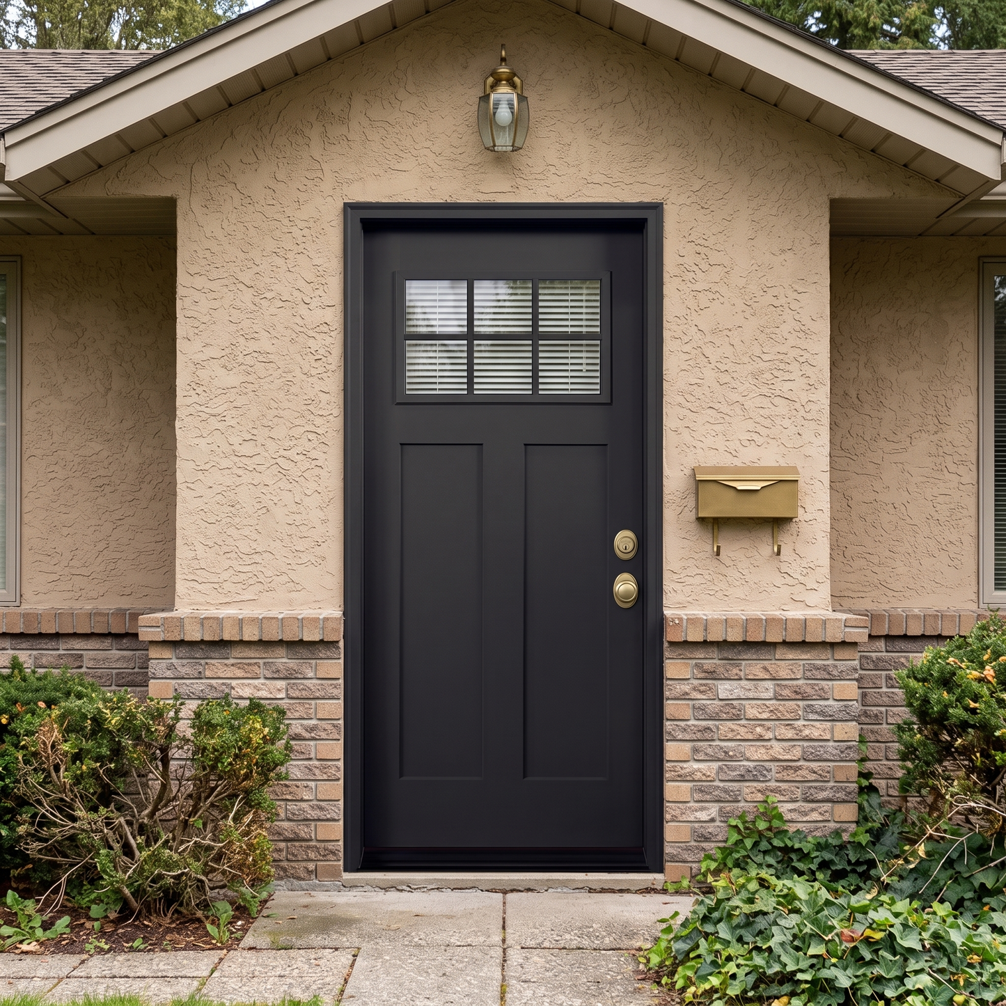 3/0x6/8 Fiberglass Door with 6 Lites and 2 panels in Black