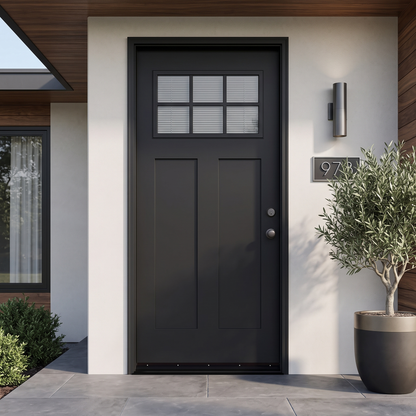 3/0x6/8 Fiberglass Door with 6 Lites and 2 panels in Black