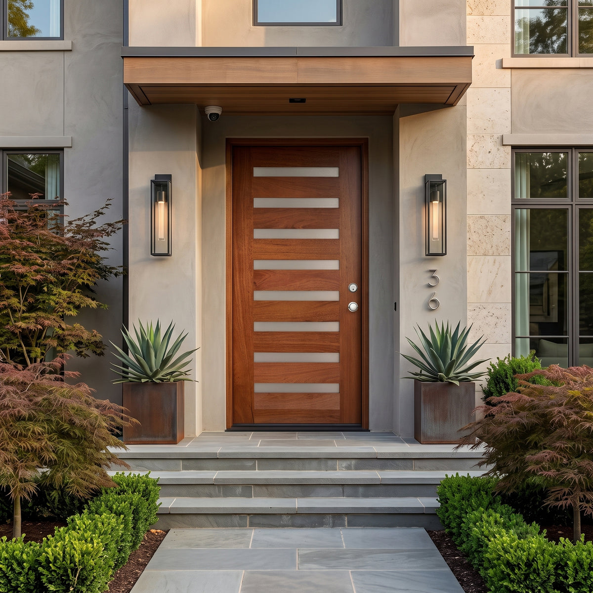 3/0x6/8 Mahogany Prehung Front Door With 8 Lites