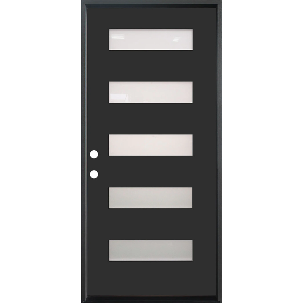 3/0x6/8 Single Prehung Fiberglass Door in Black with 5 Lites