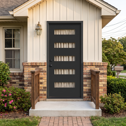 3/0x6/8 Single Prehung Fiberglass Door in Black with 5 Lites