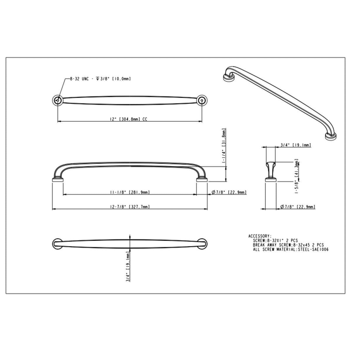 Weser 12" Center-to-Center Appliance Pull