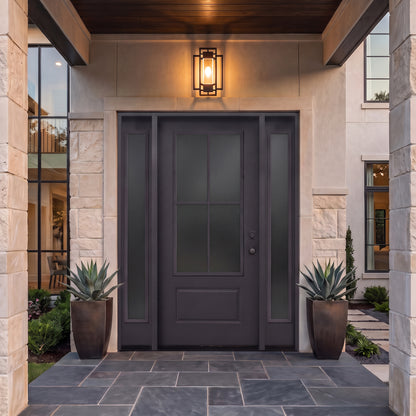5/9x6/8 4 Lite Fiberglass Door with 2 Sidelites in Black