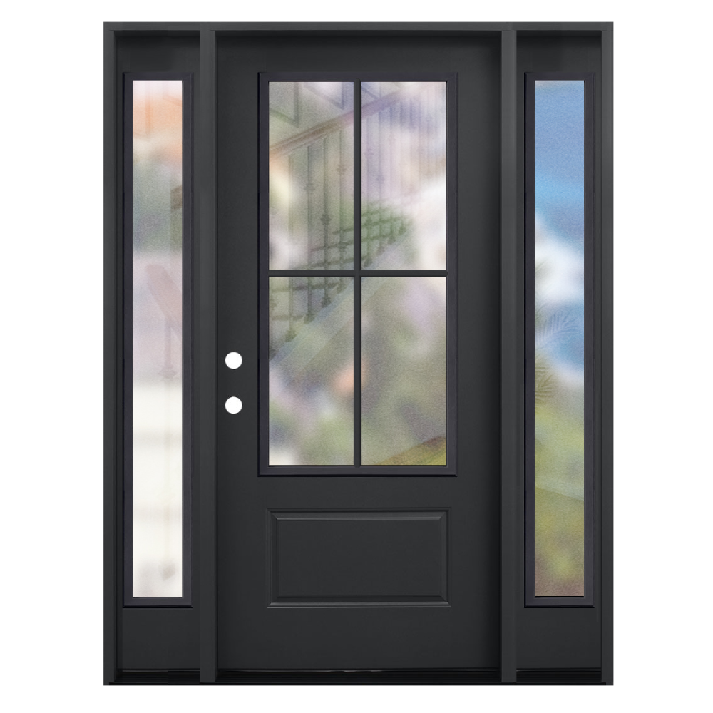 5/9x6/8 4 Lite Fiberglass Door with 2 Sidelites in Black