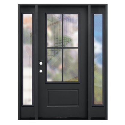 5/9x6/8 4 Lite Fiberglass Door with 2 Sidelites in Black