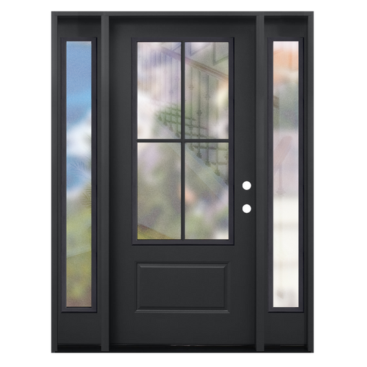 5/9x6/8 4 Lite Fiberglass Door with 2 Sidelites in Black