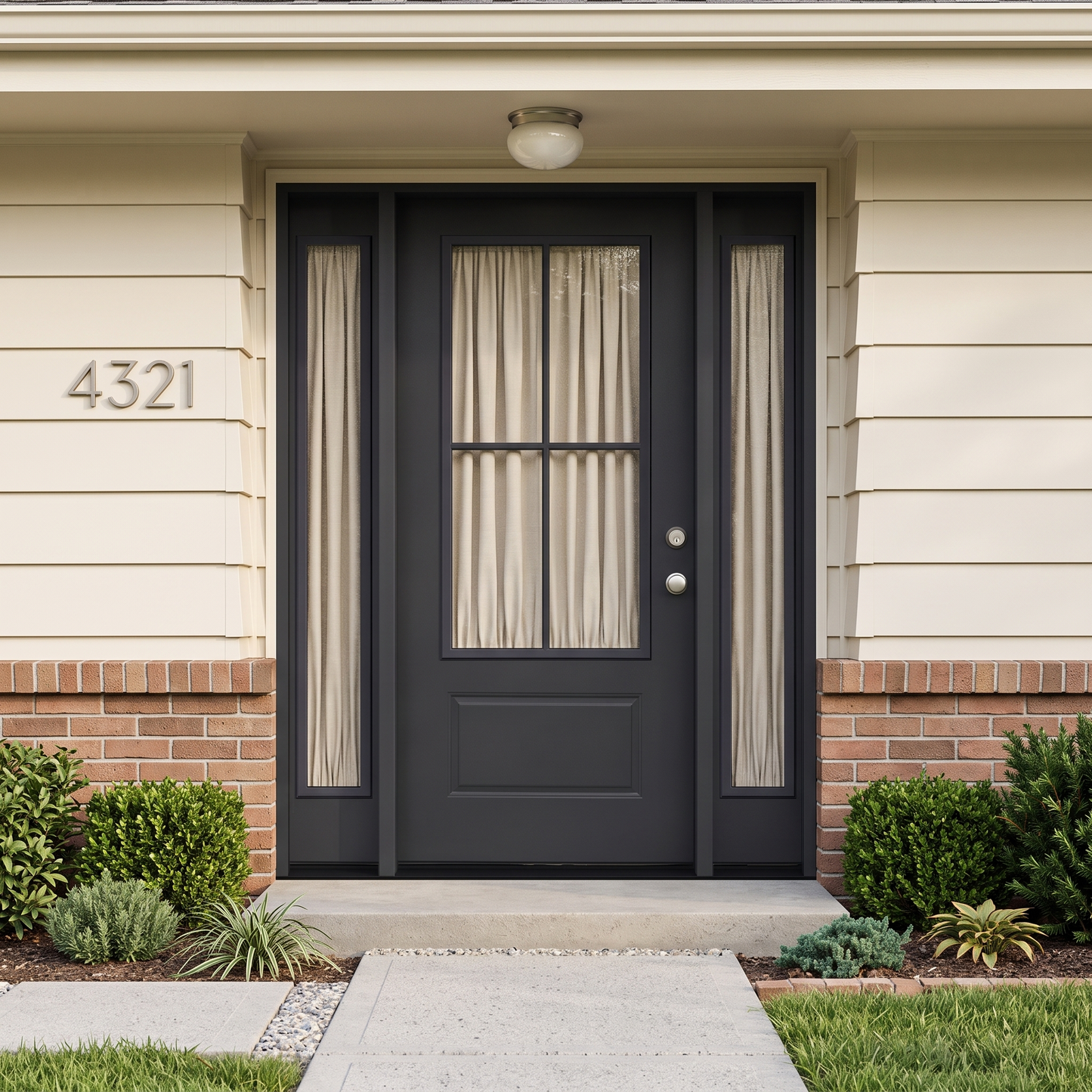 5/9x6/8 4 Lite Fiberglass Door with 2 Sidelites in Black
