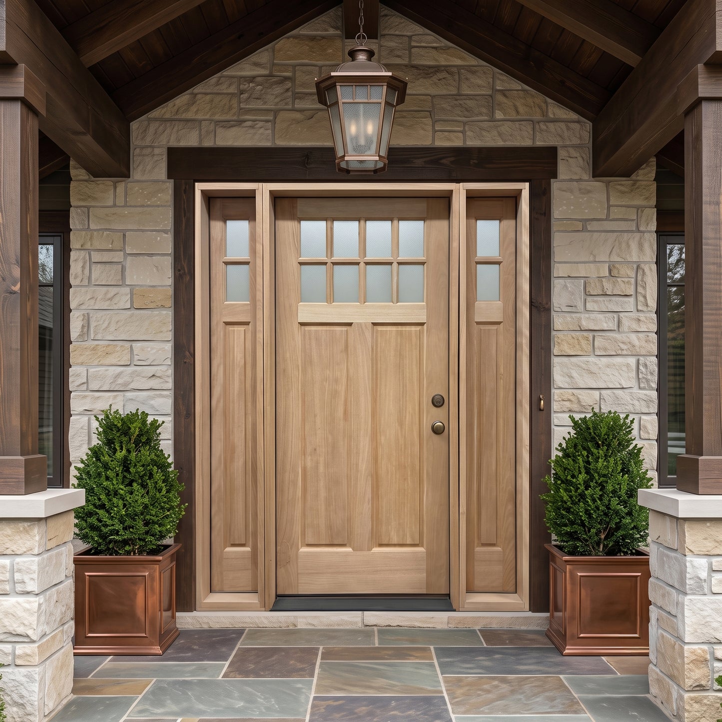 5/9x6/8 8 Lite Craftsman Mahogany Front Door With Sidelites