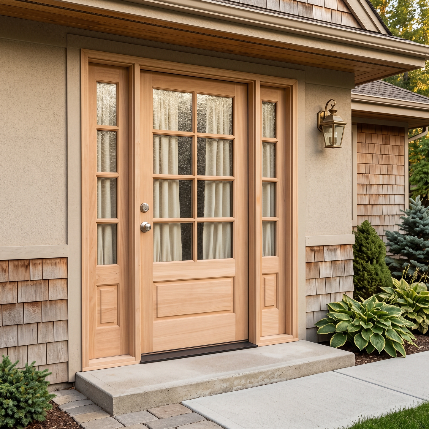 5/9 x 6/8 8 Lite Mahogany Front Door With Sidelites