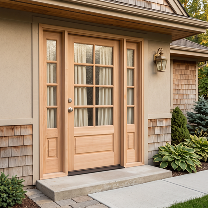 5/9 x 6/8 8 Lite Mahogany Front Door With Sidelites