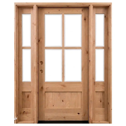 5/9x6/8 Knotty Alder 4 Lite Prehung Exterior Door with Sidelites