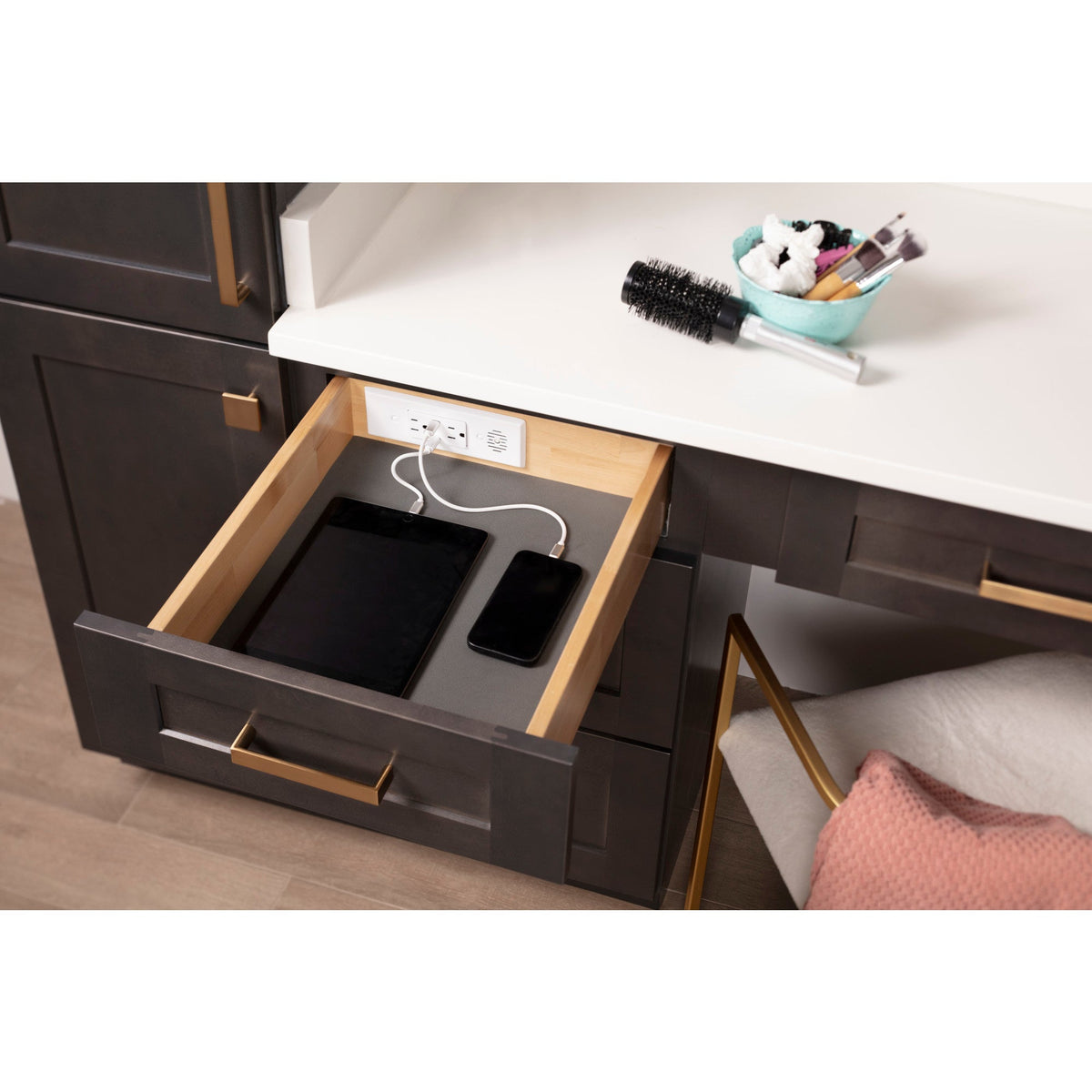 15" Charging Drawer for Bath with In-Drawer Outlets & Charging Ports