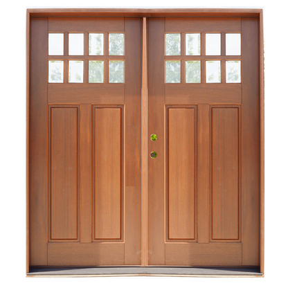 8 Lite Craftsman Single 6ft. x 6 ft. 8 in. Exterior Mahogany Prehung Double Door