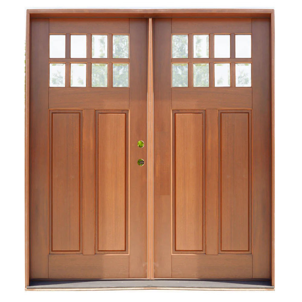 8 Lite Craftsman Single 6ft. x 6 ft. 8 in. Exterior Mahogany Prehung Double Door