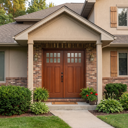 8 Lite Craftsman Single 6ft. x 6 ft. 8 in. Exterior Mahogany Prehung Double Door
