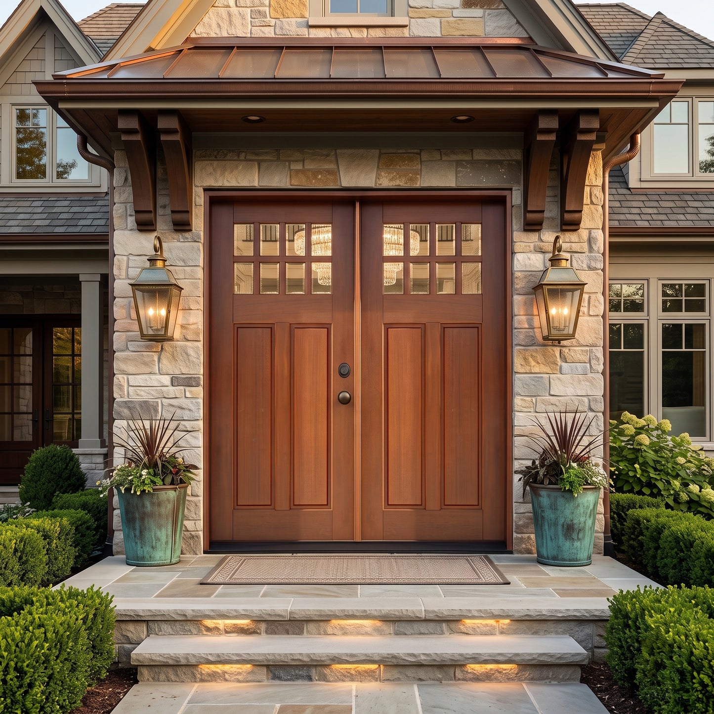 8 Lite Craftsman Single 6ft. x 6 ft. 8 in. Exterior Mahogany Prehung Double Door