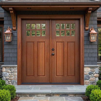 8 Lite Craftsman Single 6ft. x 6 ft. 8 in. Exterior Mahogany Prehung Double Door