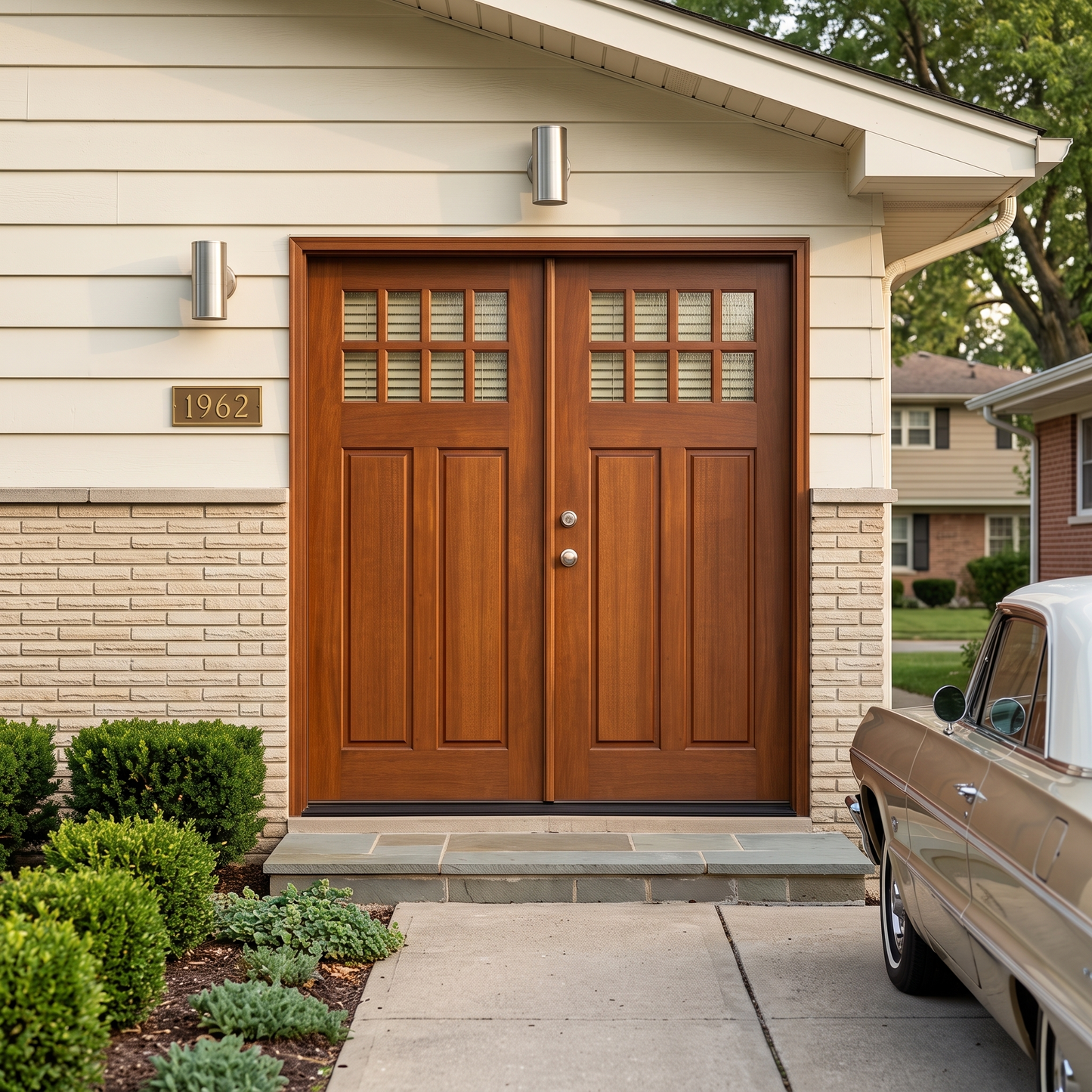 8 Lite Craftsman Single 6ft. x 6 ft. 8 in. Exterior Mahogany Prehung Double Door