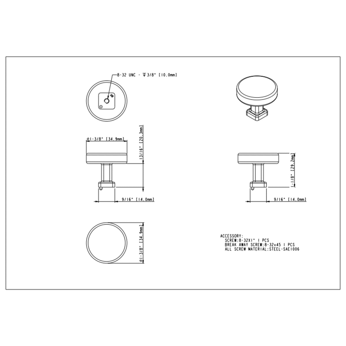 Ogden 1-3/8" Diameter Mushroom Knob