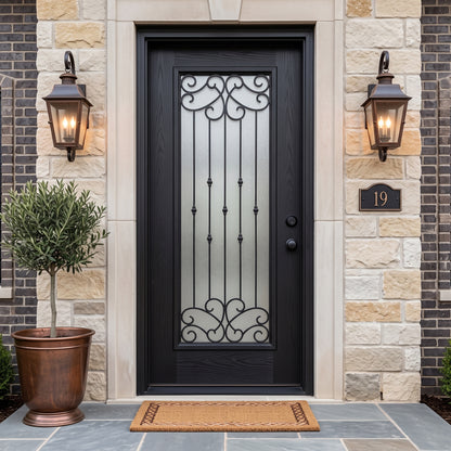 Blackburn 3/0x6/8 Single Prehung Fiberglass Door in Black