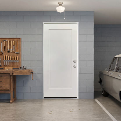 Garage to Home Fiberglass 1 Panel Shaker Fire Rated Door