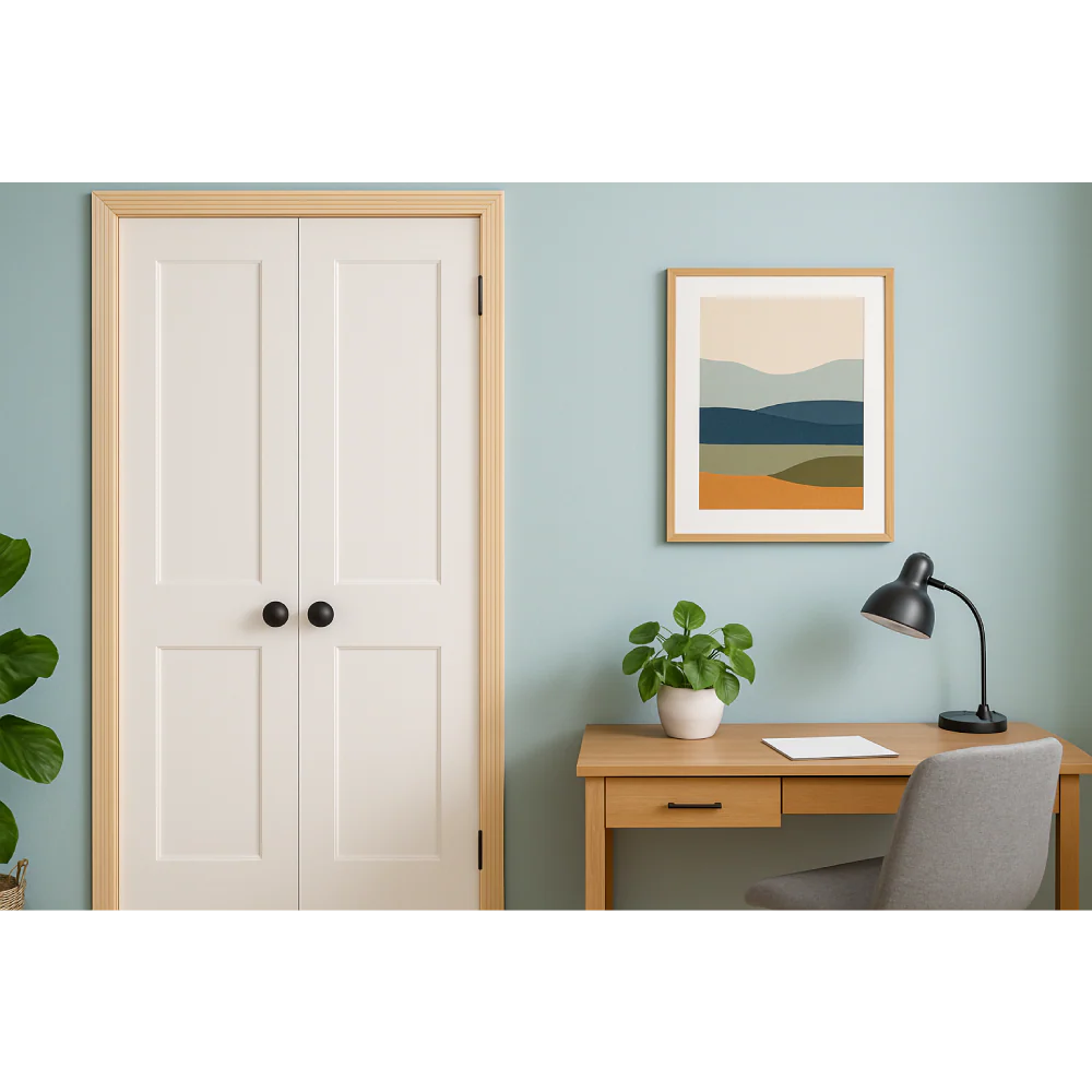 White Shaker 2-Panel Solid Core Primed MDF Prehung Interior French Door