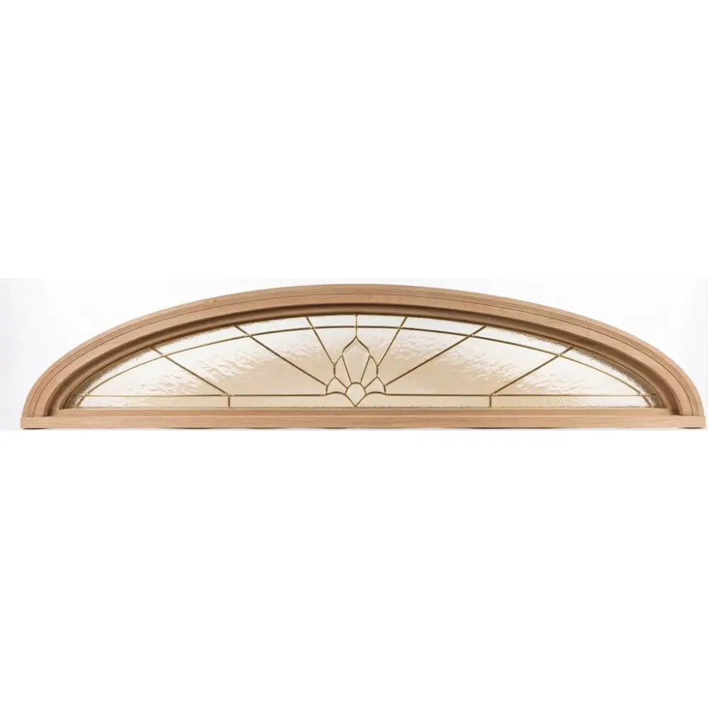 Traditional Arched Wood Transom Window with Decorative Brass Lead Glass