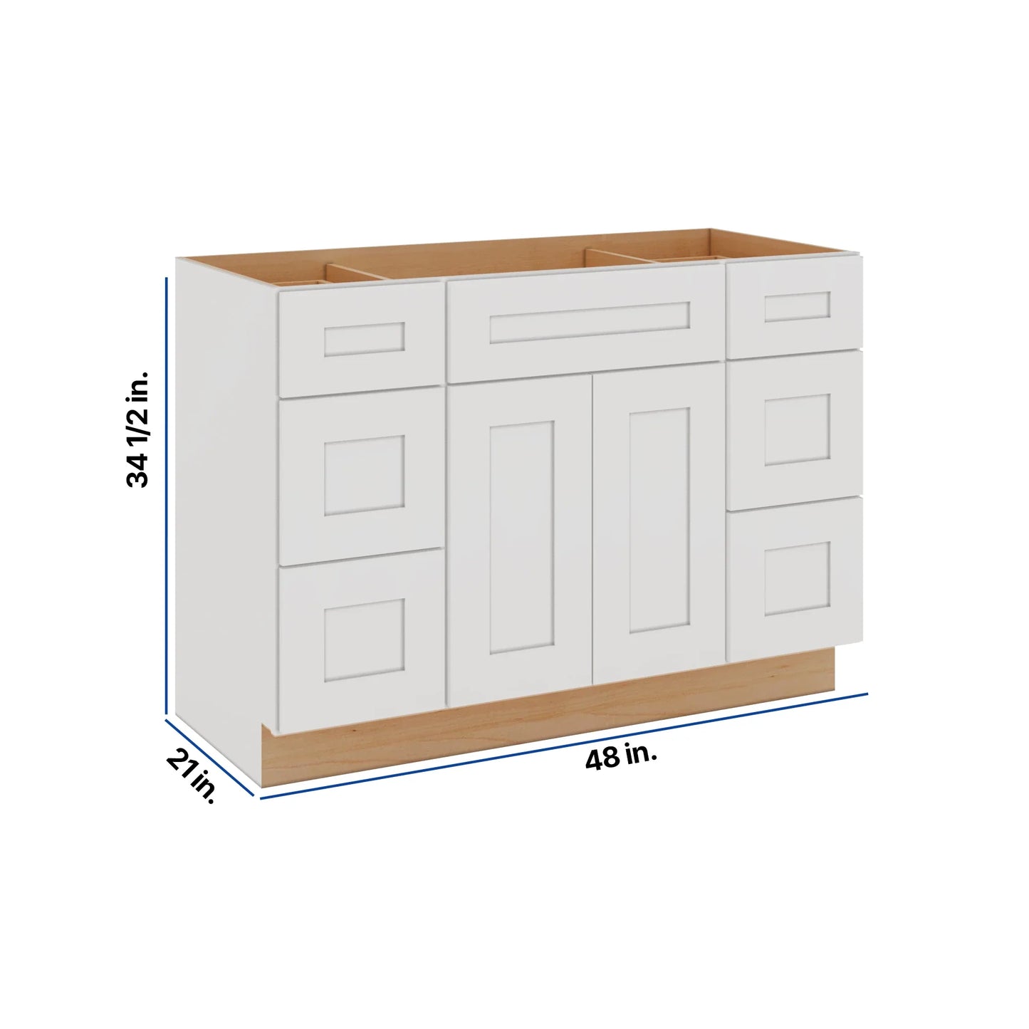 Modernform Cabinet White Shaker 48" W X 34 1/2" H X 21" D Combo Cabinet 2 Doors/6 Drawers/1 False Front