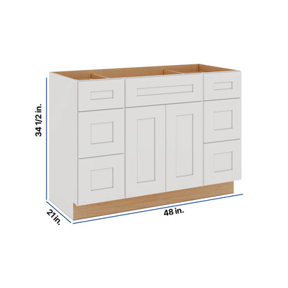 Modernform Cabinet White Shaker 48" W X 34 1/2" H X 21" D Combo Cabinet 2 Doors/6 Drawers/1 False Front