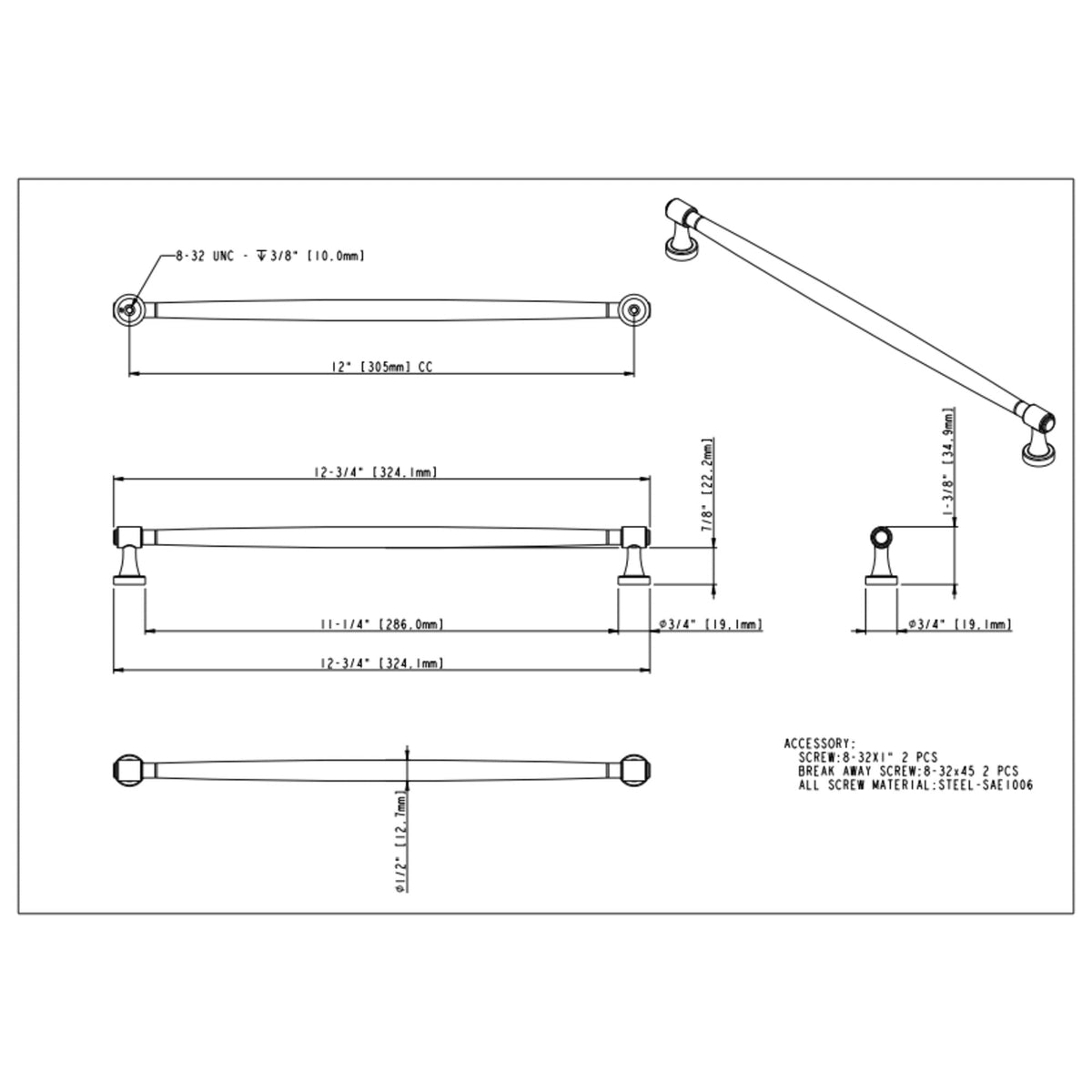 Jules 305 mm Center-to-Center Bar Pull