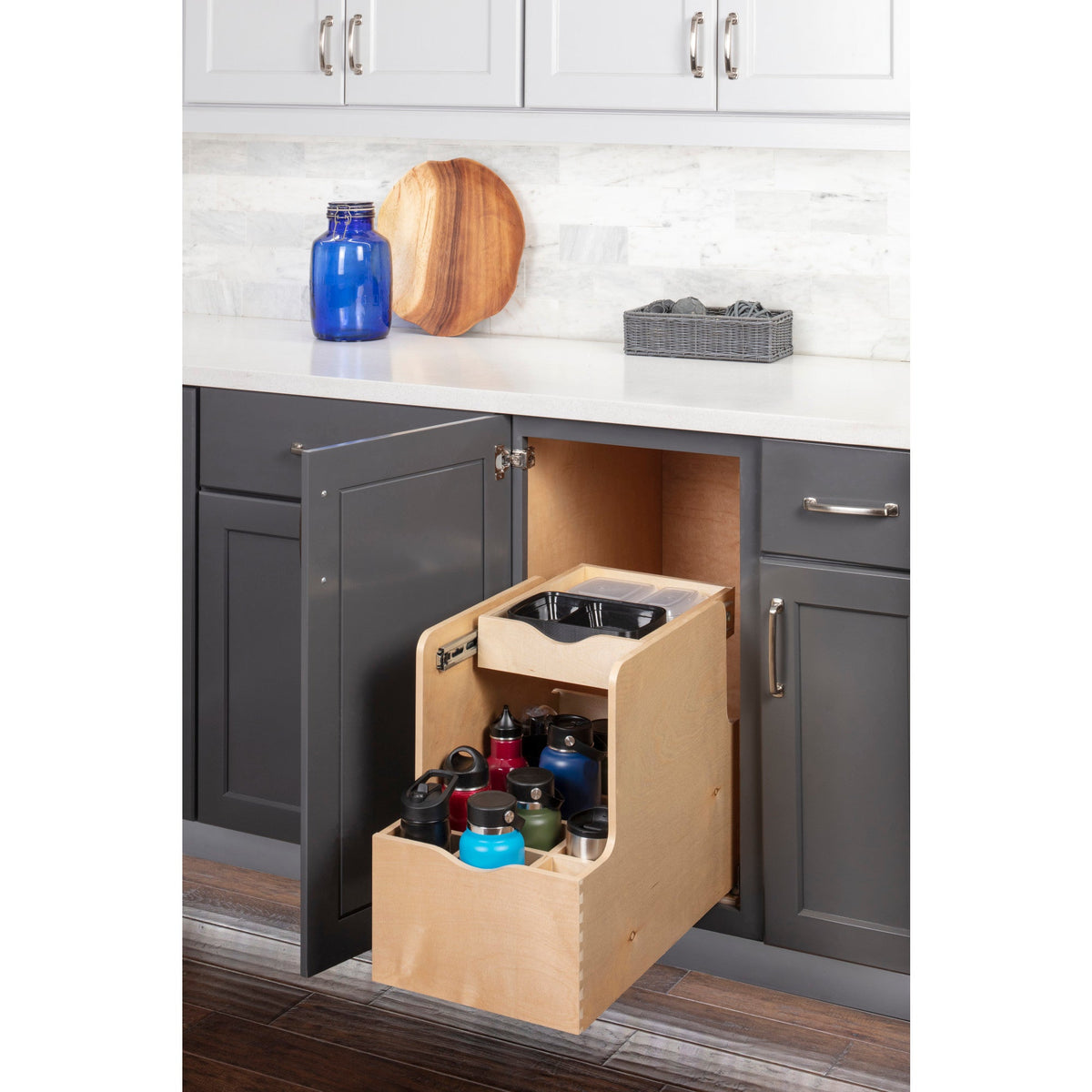 15" Wood Double Drawer Bottle Rollout