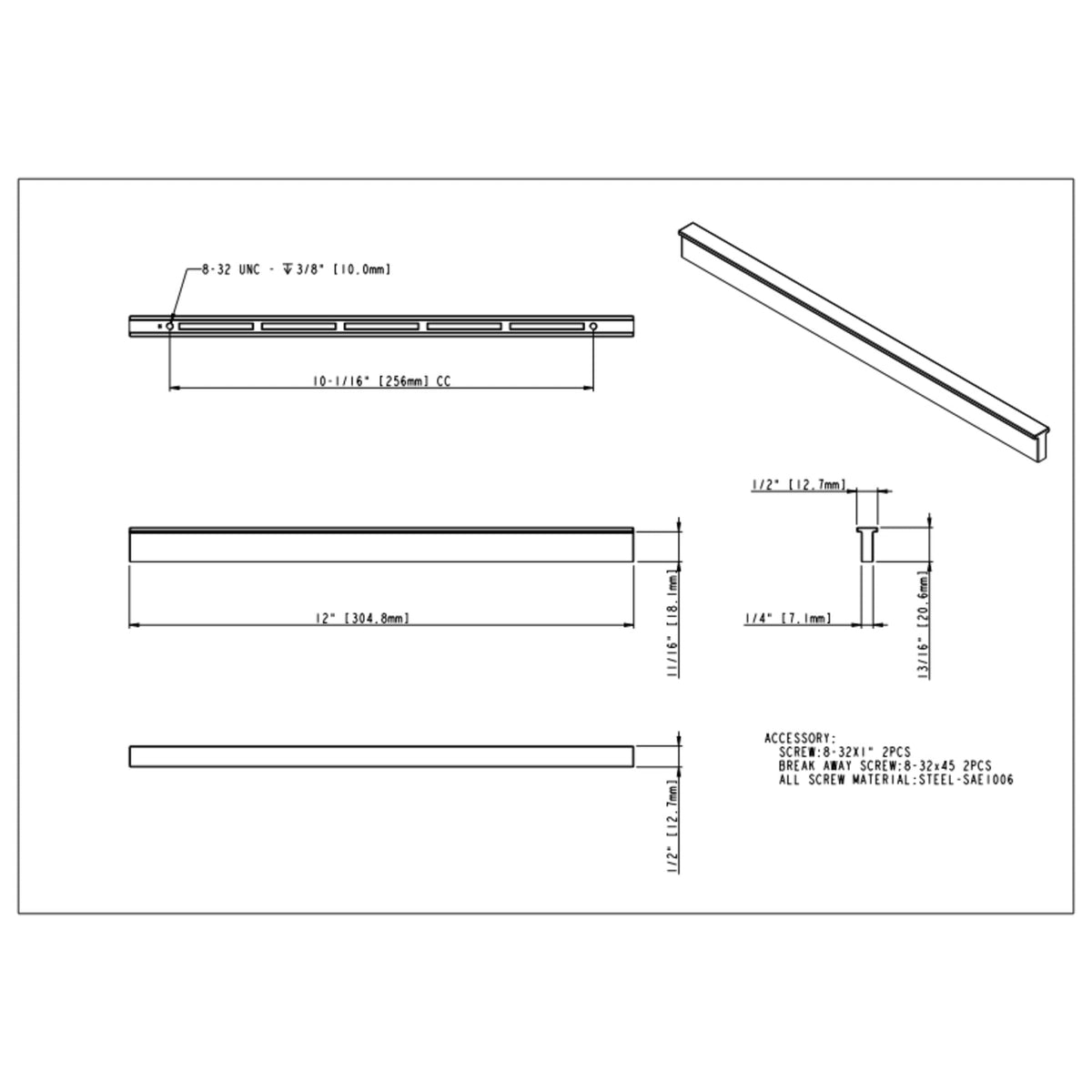 Brewer 256 mm Center-to-Center Pinch Pull