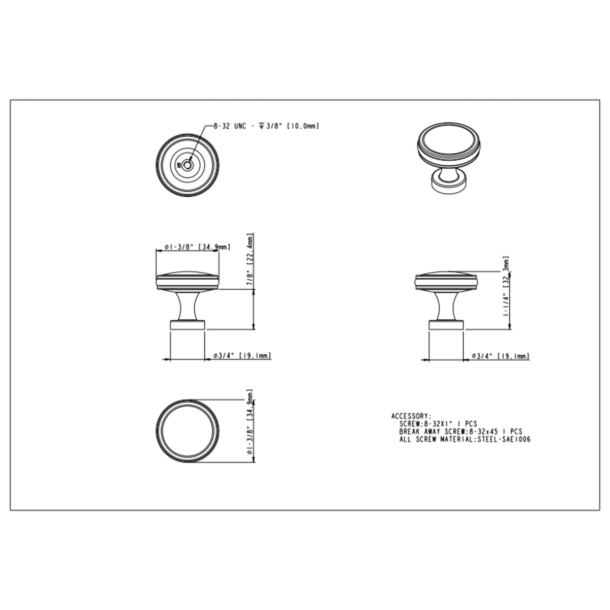 Jules 1-3/8" Diameter Round Knob