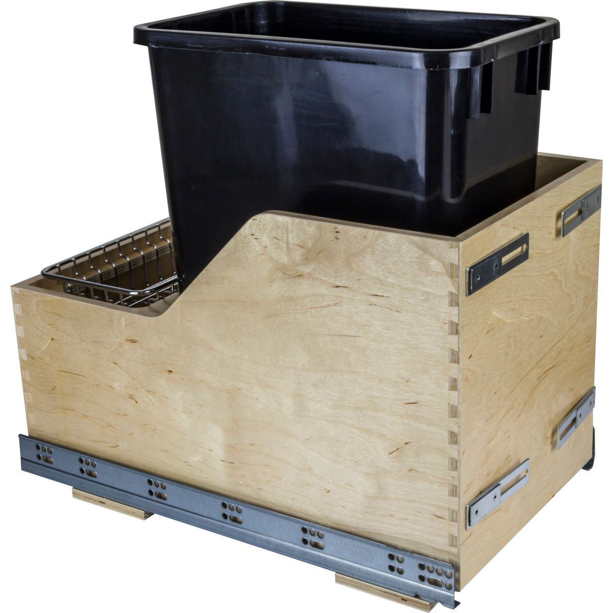 Single 35 Quart Wood Bottom-Mount Soft-close Trashcan Rollout for Door Mounting, Includes One Black Can