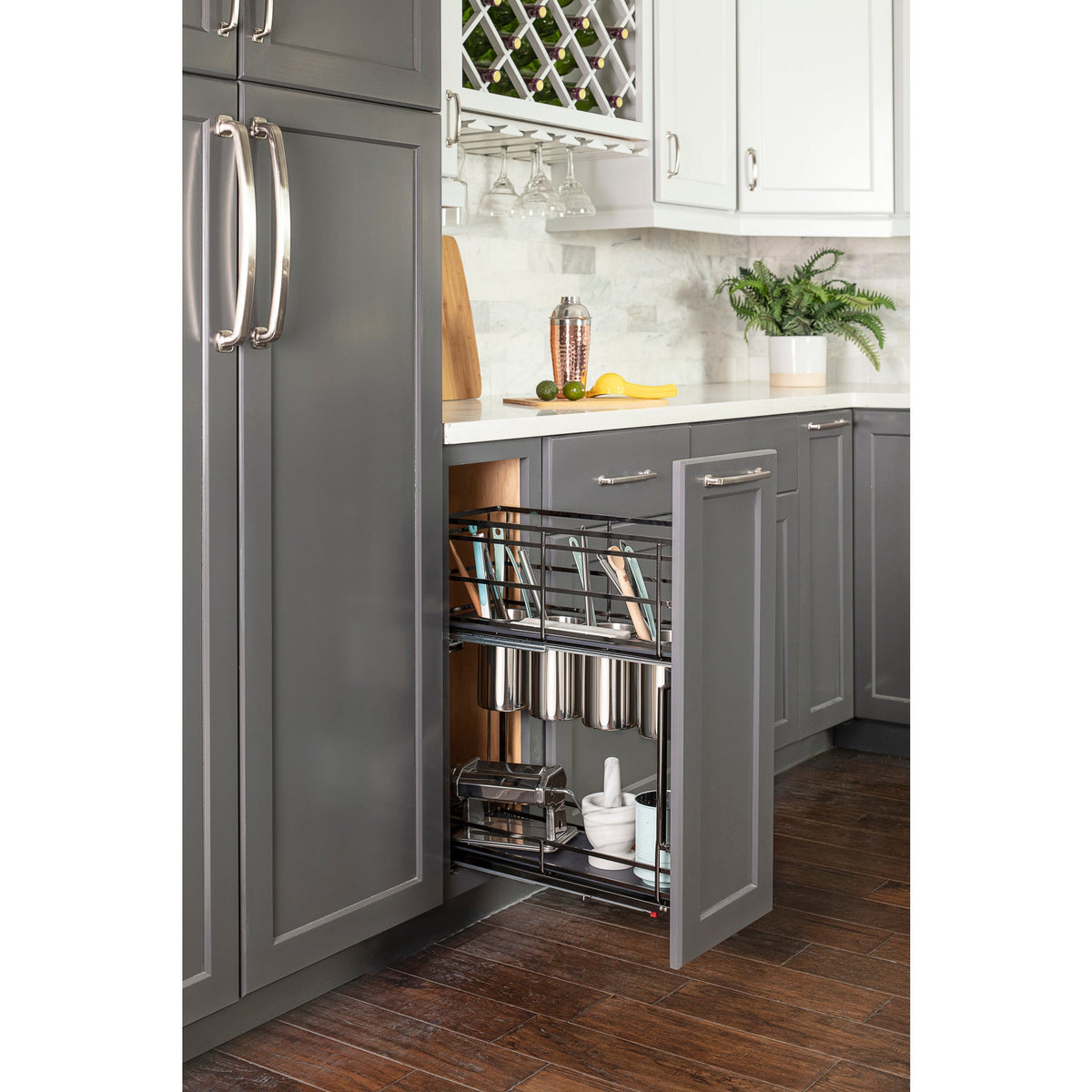 8" Black Nickel STORAGE WITH STYLE® Metal "No Wiggle" Soft-close Utensil Base Pullout