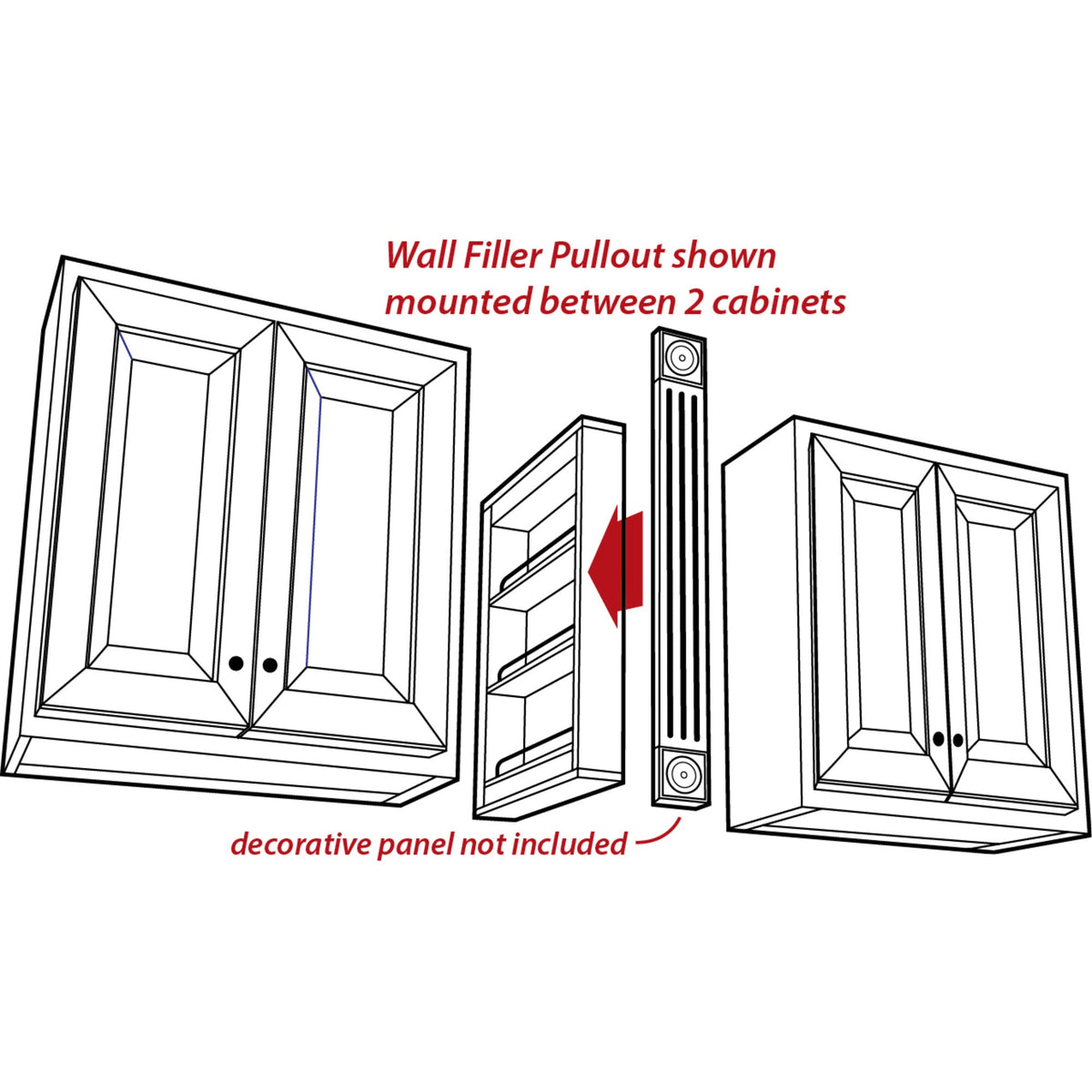 3" Wide 36" Tall Upper Wall Cabinet Pullout Filler