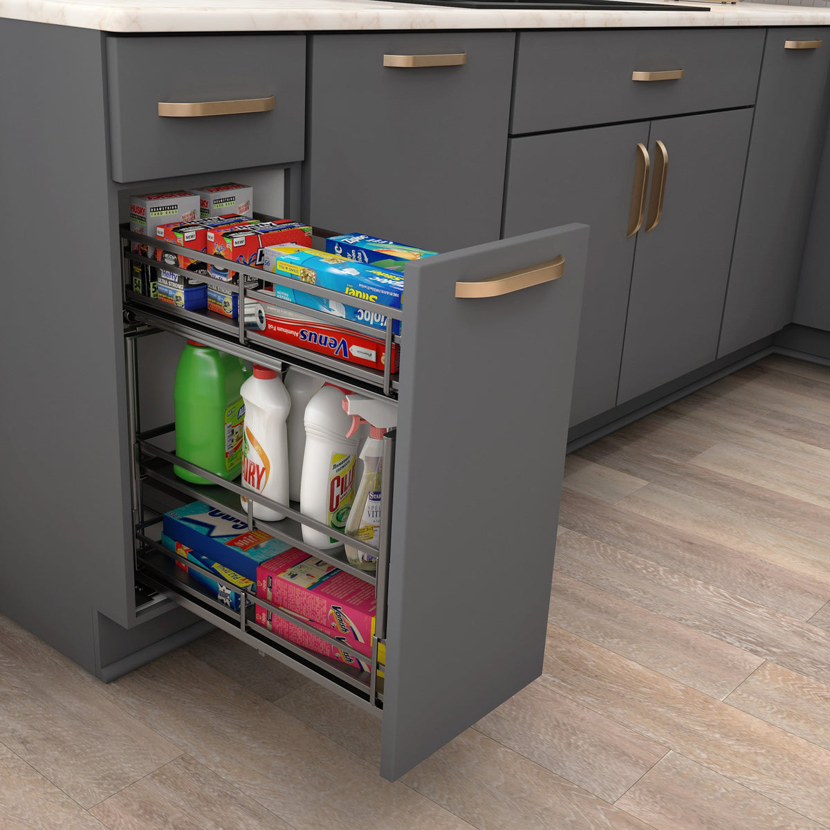 8" Black Nickel STORAGE WITH STYLE® Metal "No Wiggle" Under Drawer Soft-close Base Pullout