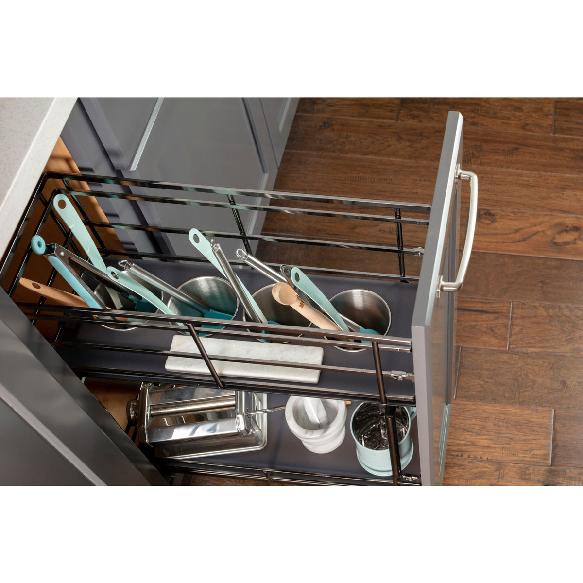 8" Black Nickel STORAGE WITH STYLE® Metal "No Wiggle" Soft-close Utensil Base Pullout