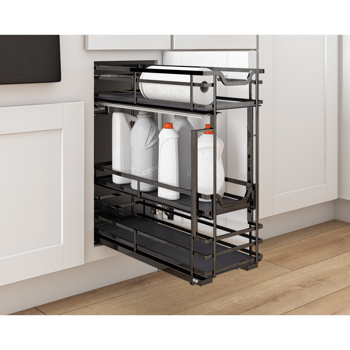 5" Black Nickel STORAGE WITH STYLE® Metal "No Wiggle" Under Drawer Soft-close Base Pullout