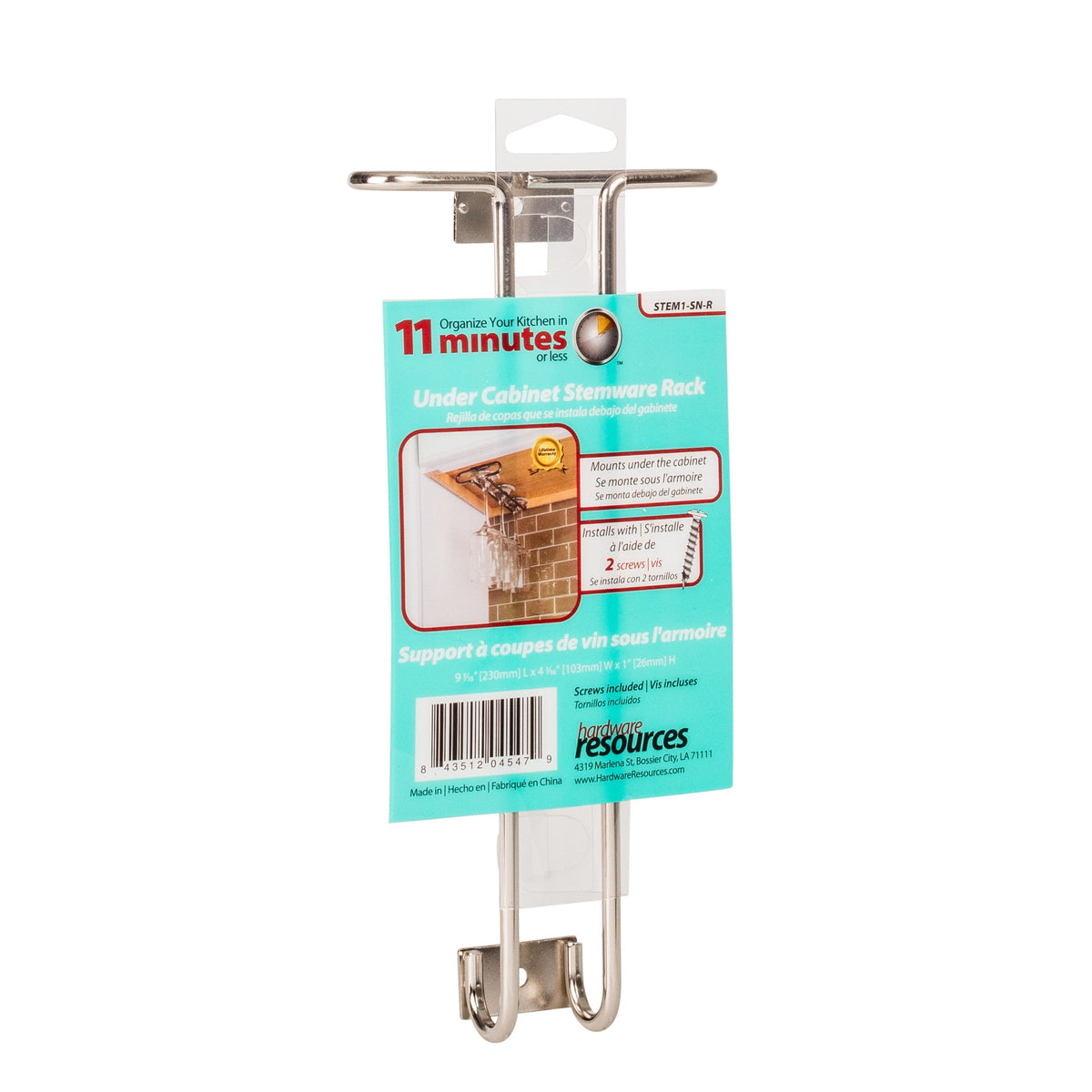 Satin Nickel Under Cabinet Stemware Rack