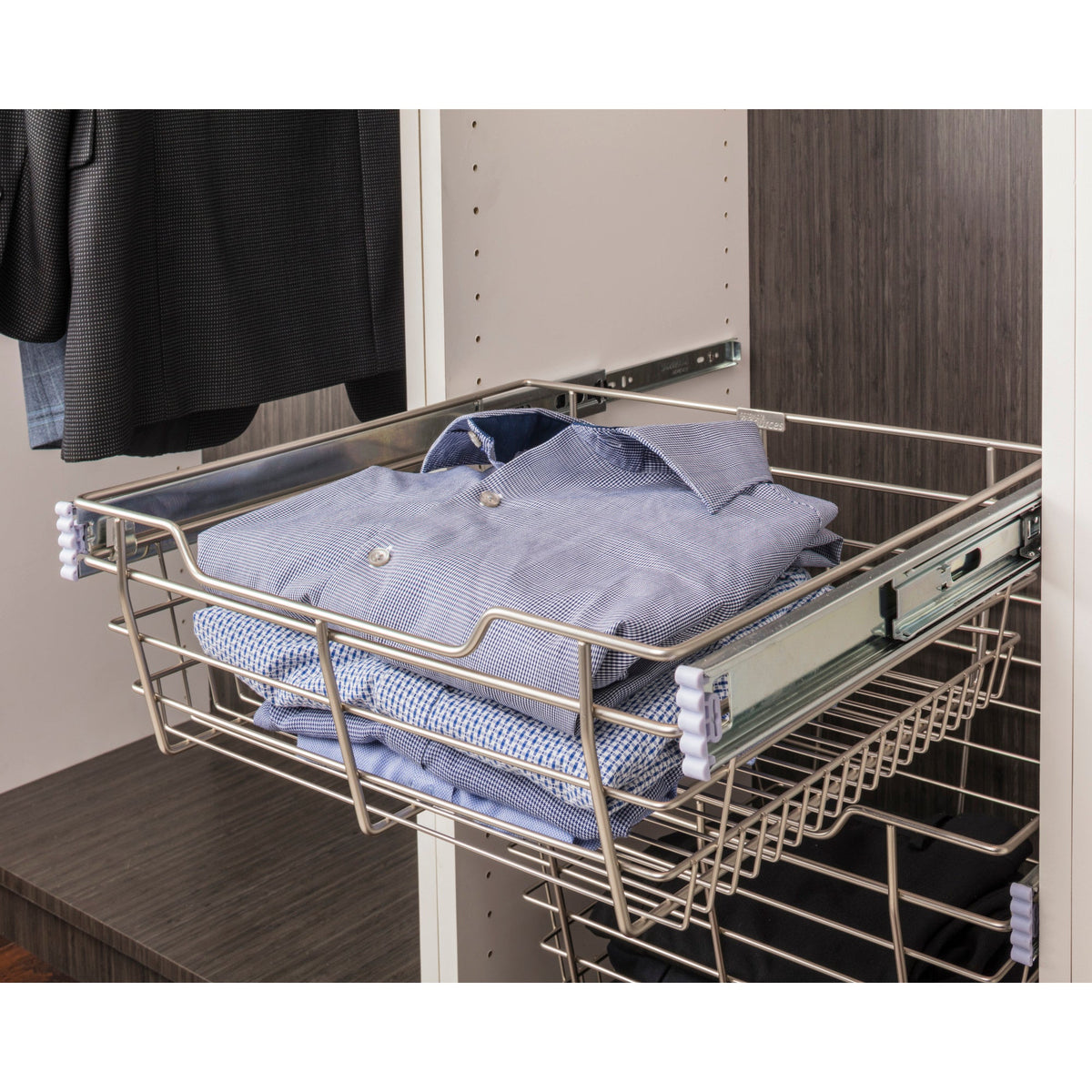 Dark Bronze Closet Pullout Basket with Slides 14"D x 29"W x 6"H