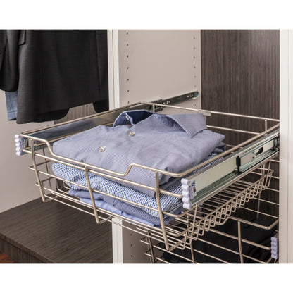 Satin Nickel Closet Pullout Basket with Slides 14"D x 29"W x 6"H