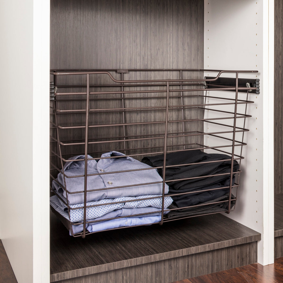 Dark Bronze Closet Pullout Basket with Slides 14"D x 17"W x 11"H