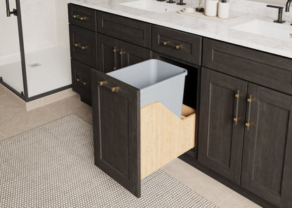 Single 35 Quart Wood Bottom-Mount Soft-close Vanity Trashcan Rollout for Door Mounting, Includes One Grey Can